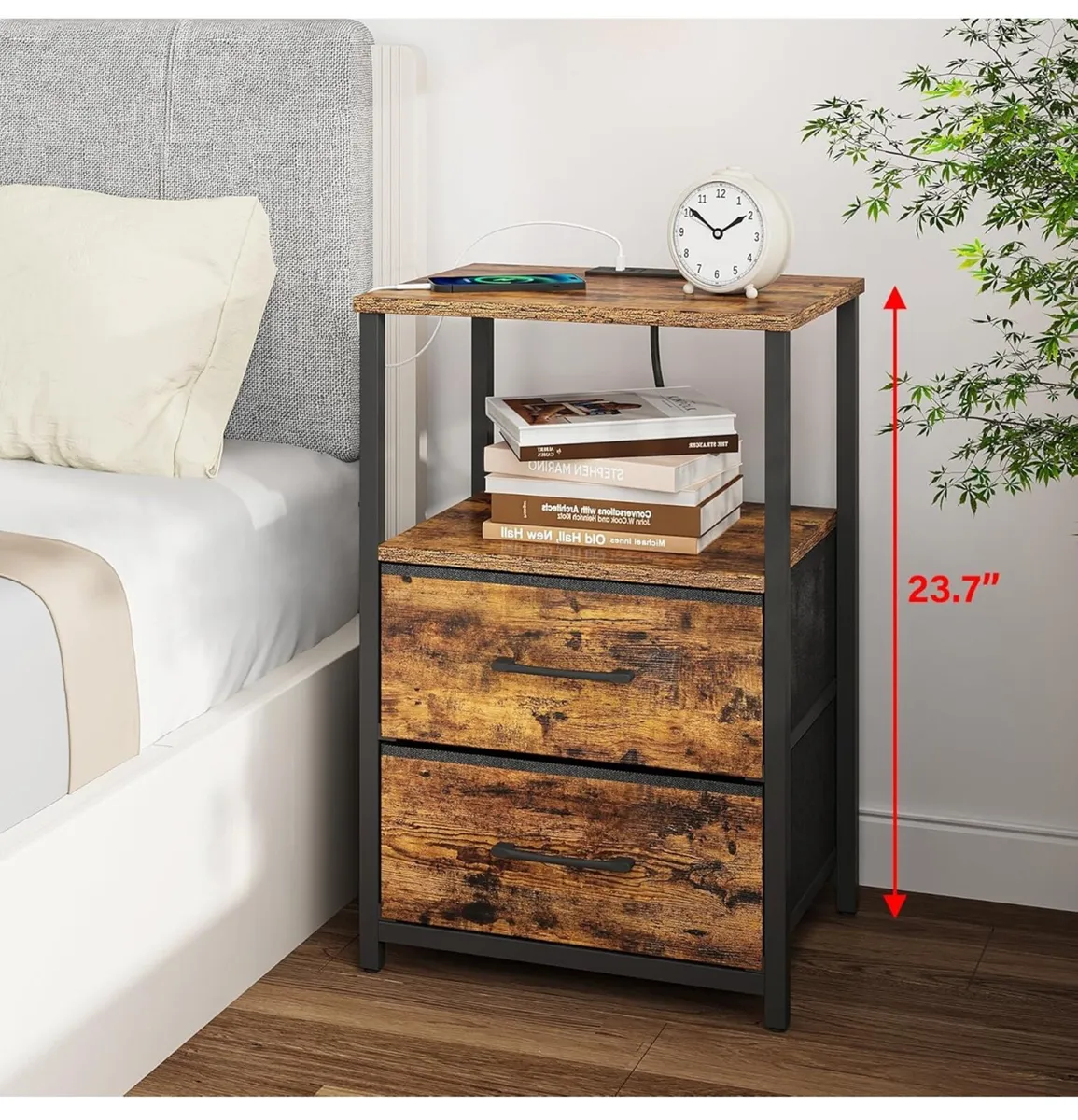 Bedside Table with Charging Station, Side Table wi - Image 4