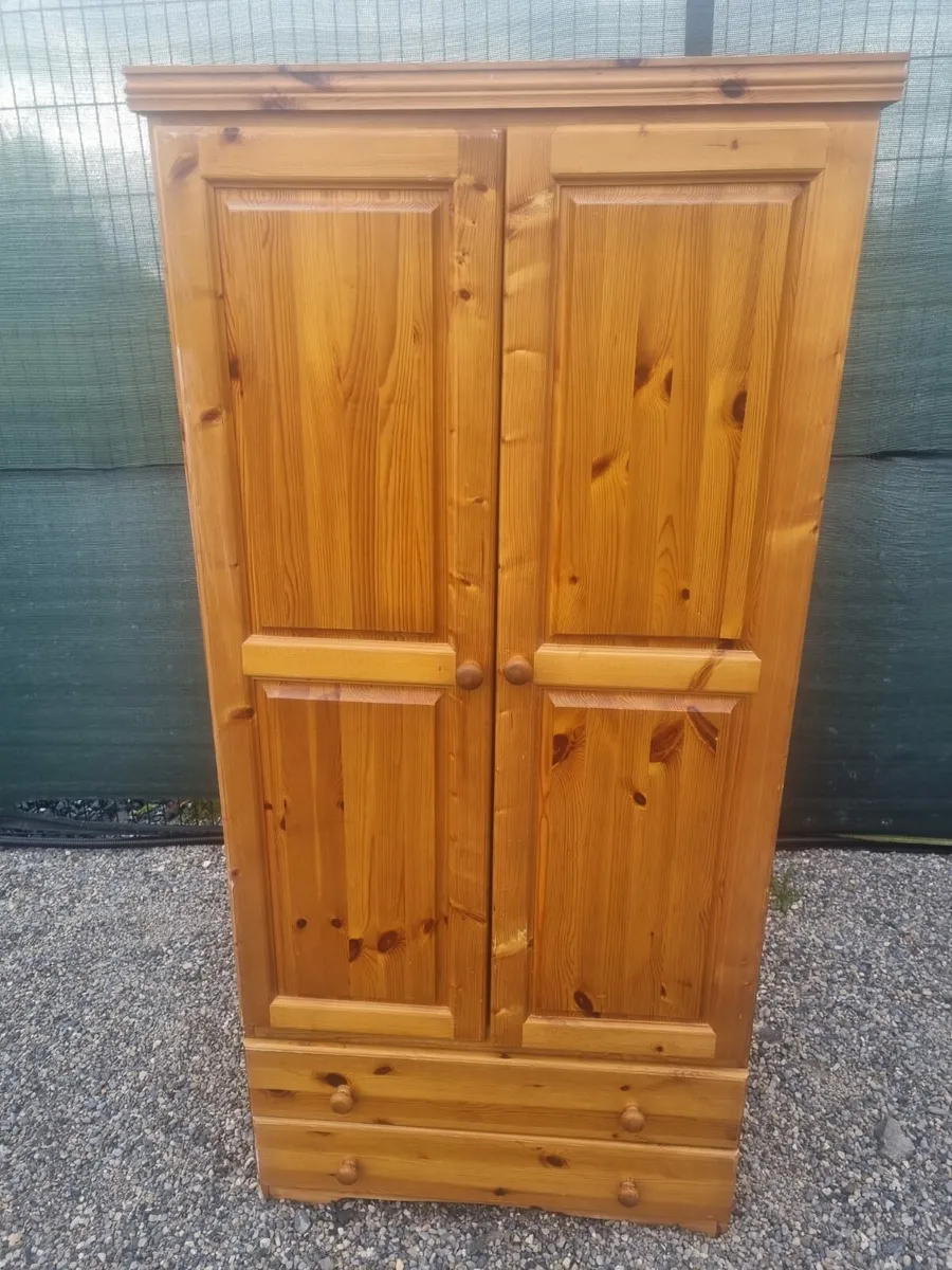 Solid pine 2 door wardrobe with 2 drawers - Image 1