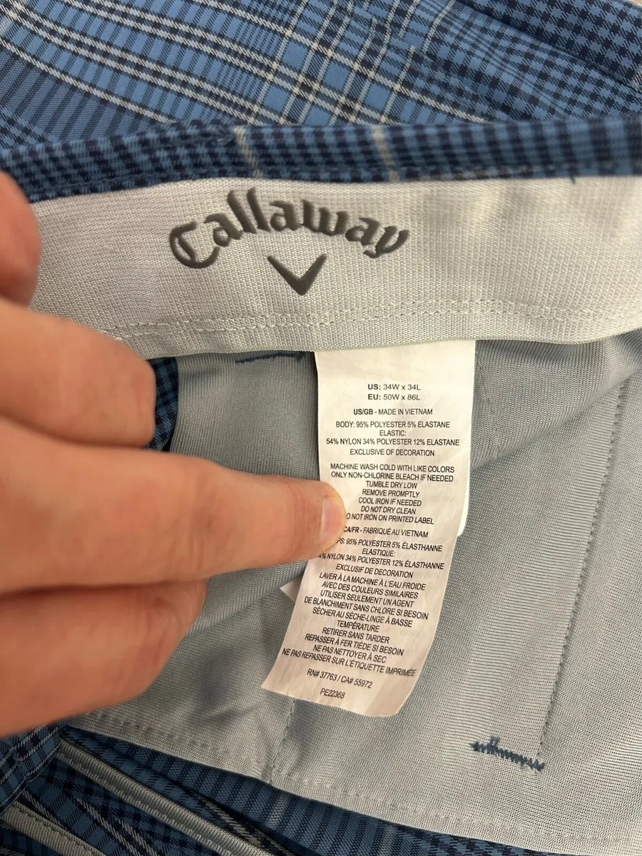 Callaway Check Golf Trousers Pants Mens W36 L34 - Image 3