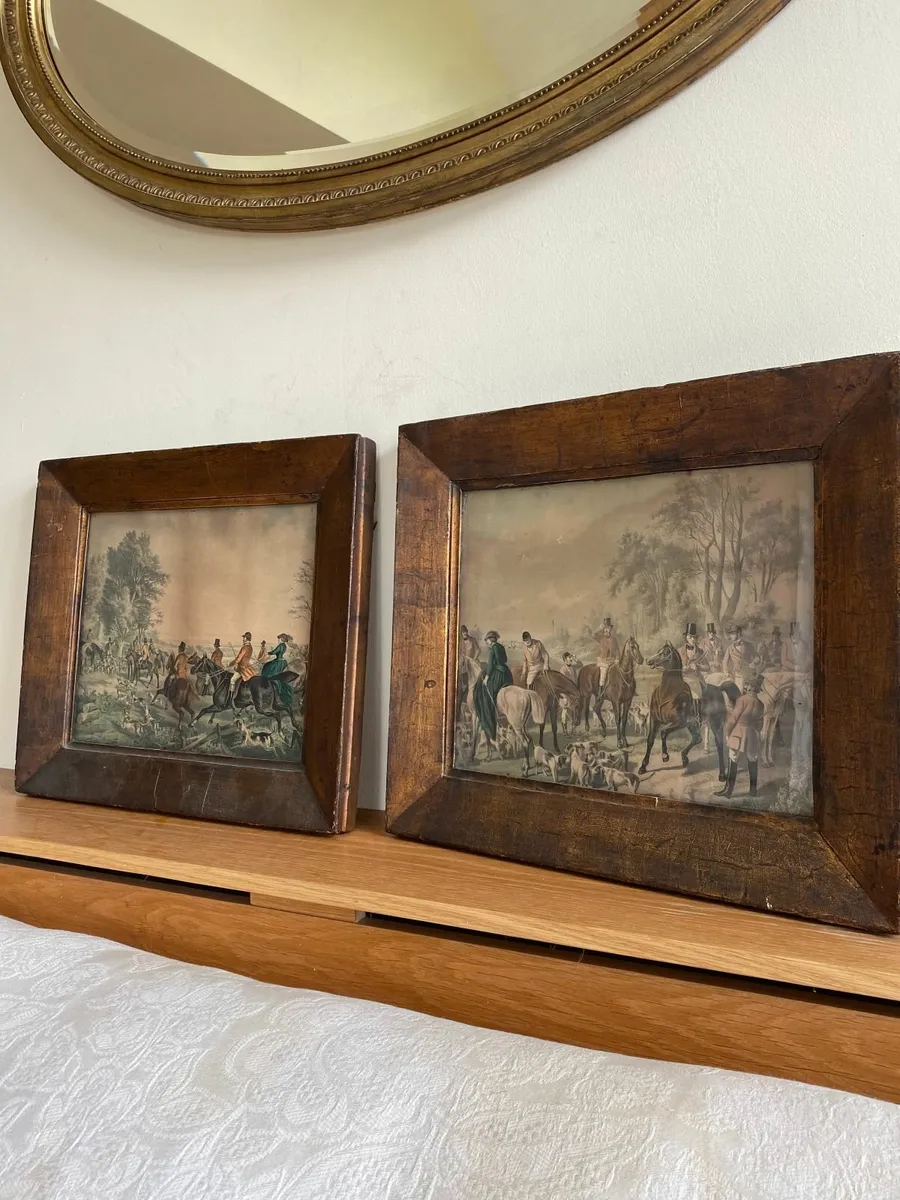 Antique Framed Pair of Hunting scenes, 16x 14 inch - Image 1
