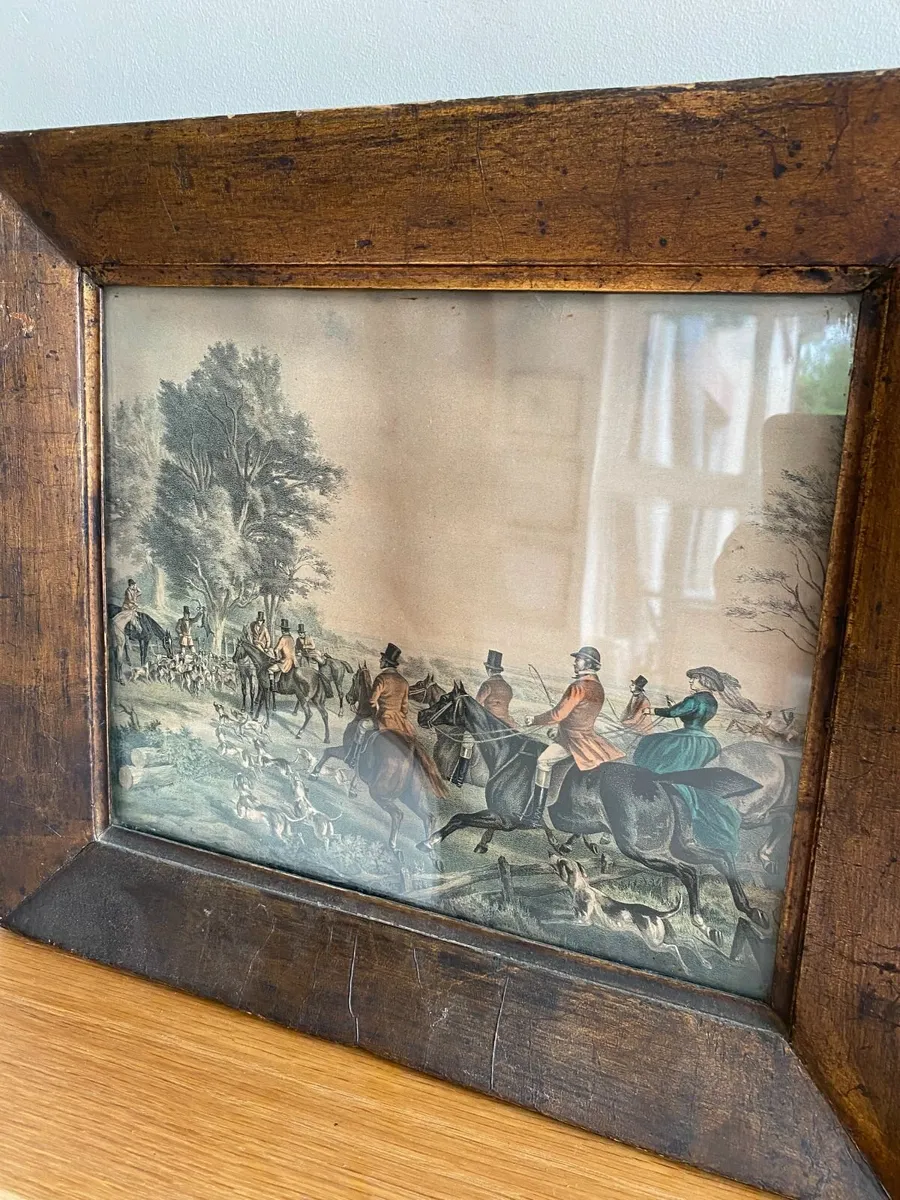 Antique Framed Pair of Hunting scenes, 16x 14 inch - Image 4