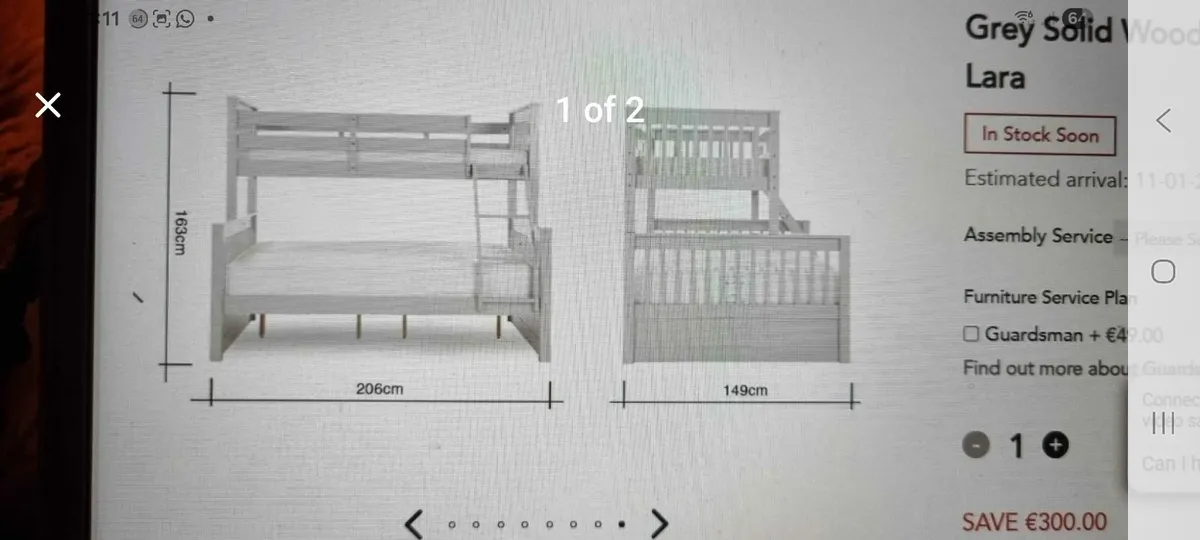 Grey single/double bunk bed - Image 3