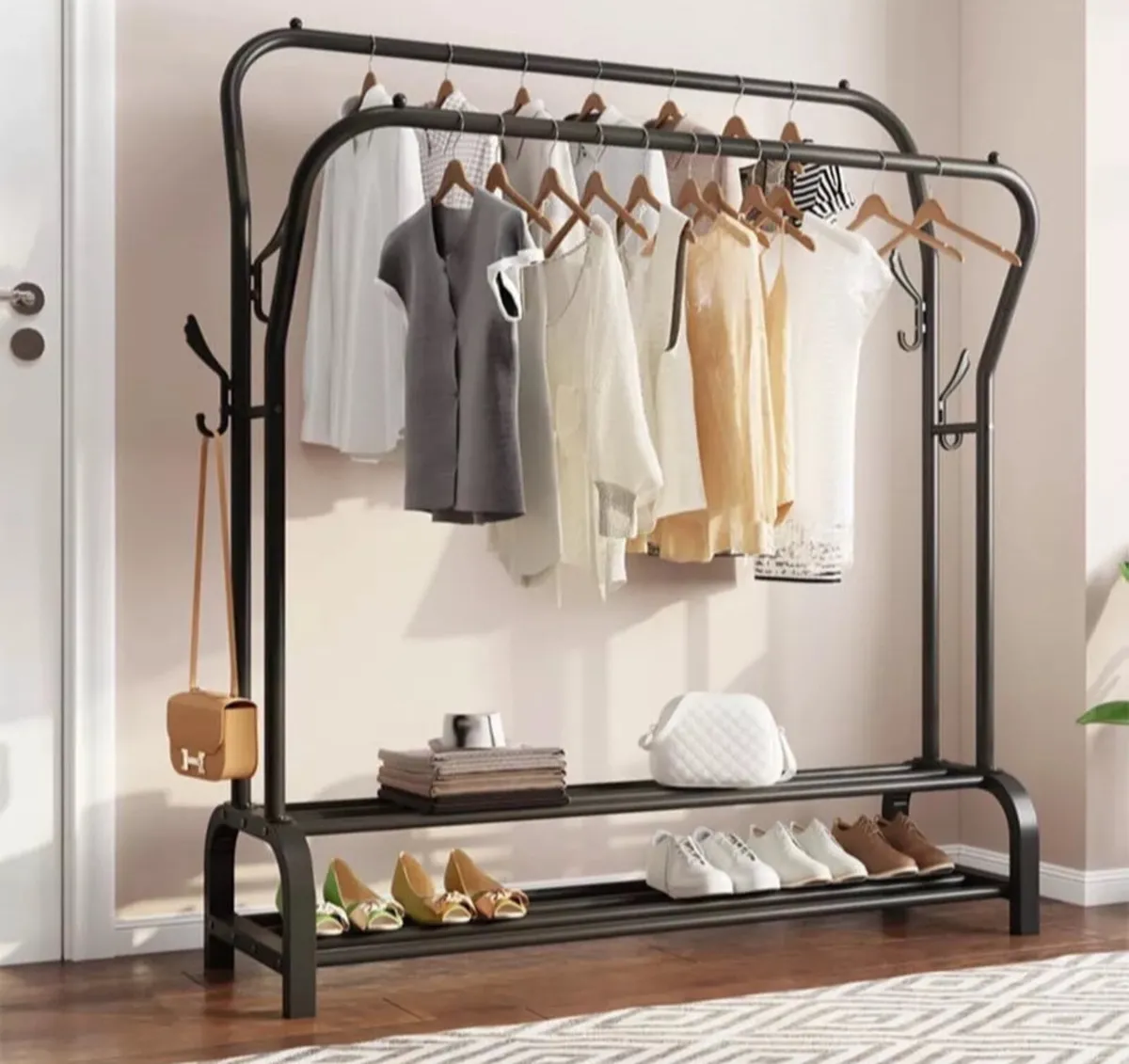 Double Rail Clothes Garment Rack & Shelves - Image 2