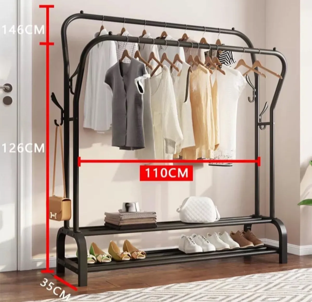 Double Rail Clothes Garment Rack & Shelves - Image 3