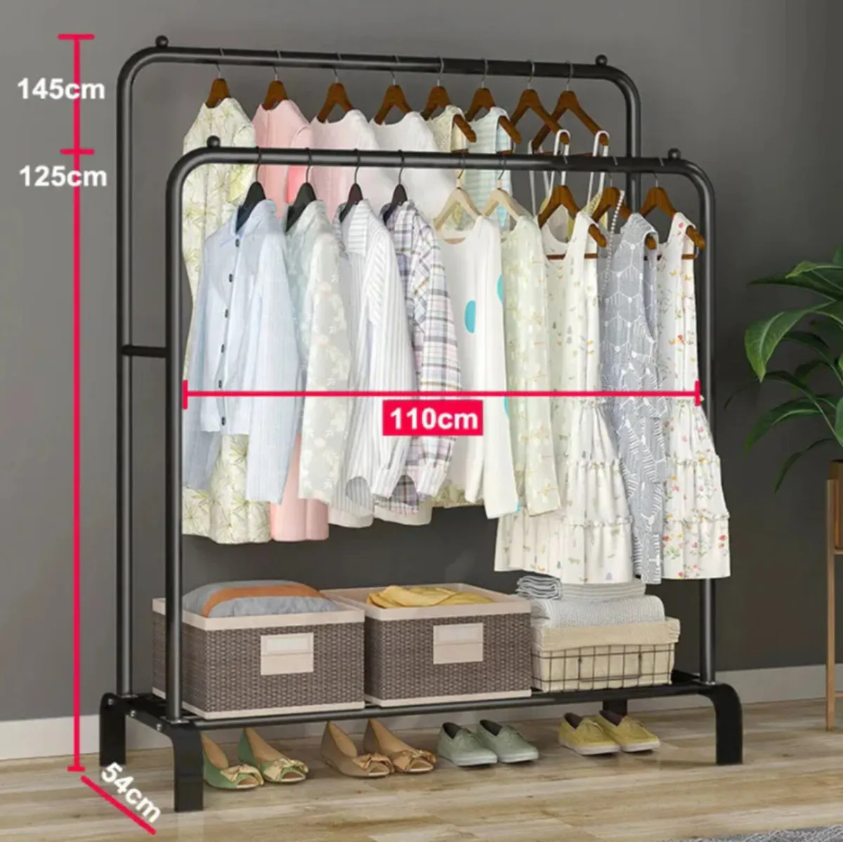Metal Double Clothes Rail with Shelf NEW - Image 1