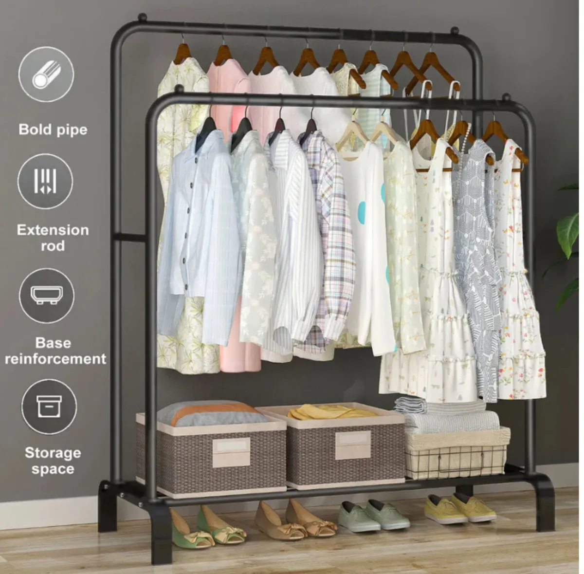 Metal Double Clothes Rail with Shelf NEW - Image 2