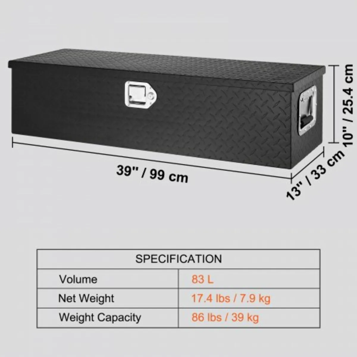 Heavy Duty Aluminum Truck Bed Tool Box, Diamond Pl - Image 2