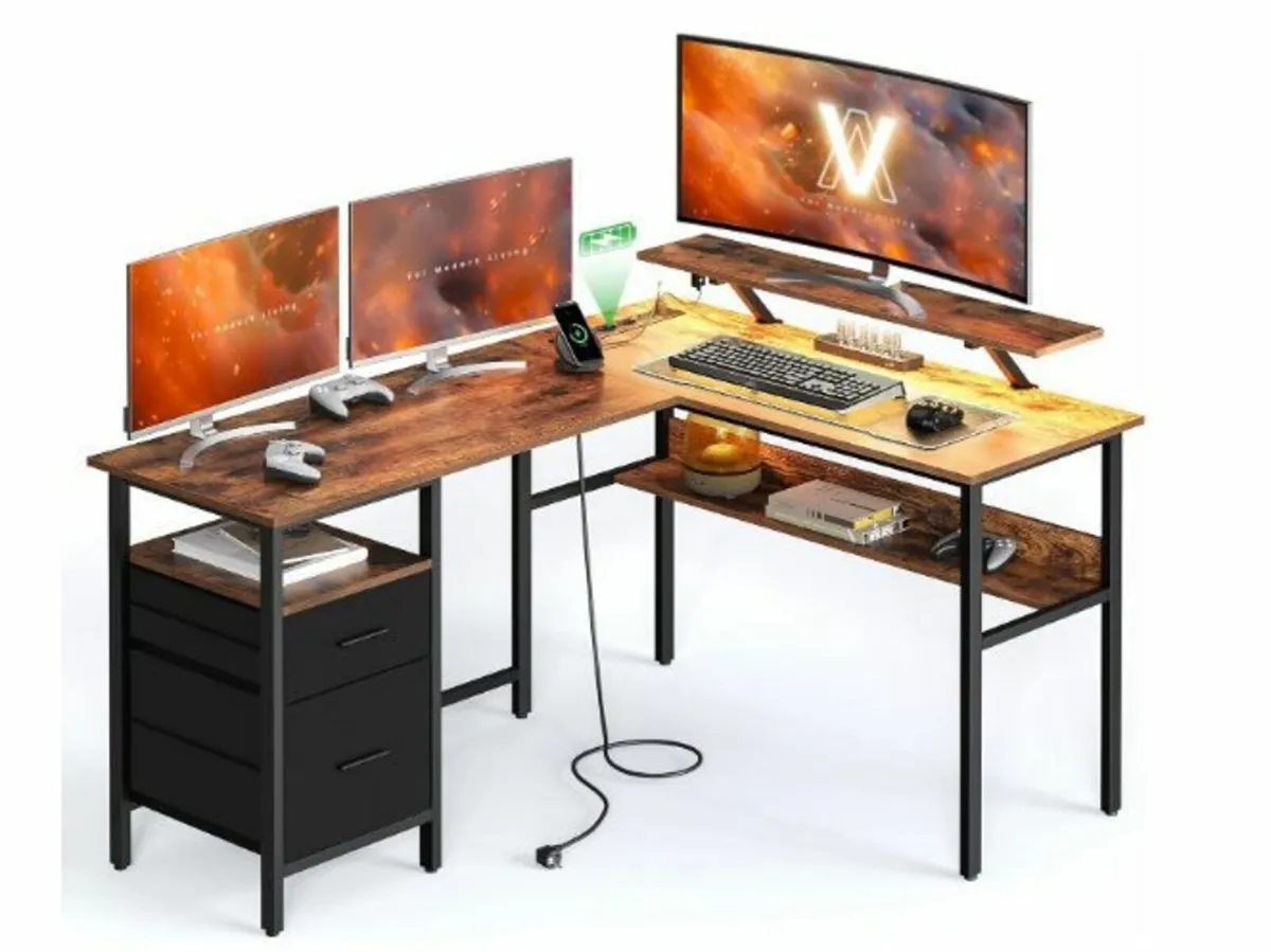 L-Shaped Desk with Sockets - Image 1