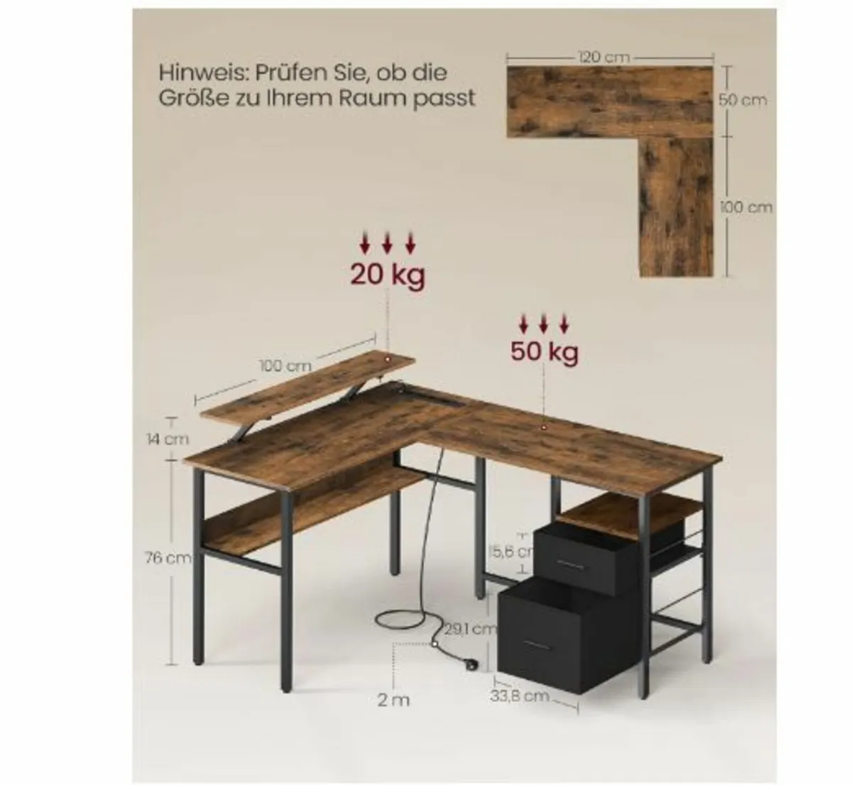 L-Shaped Desk with Sockets - Image 3