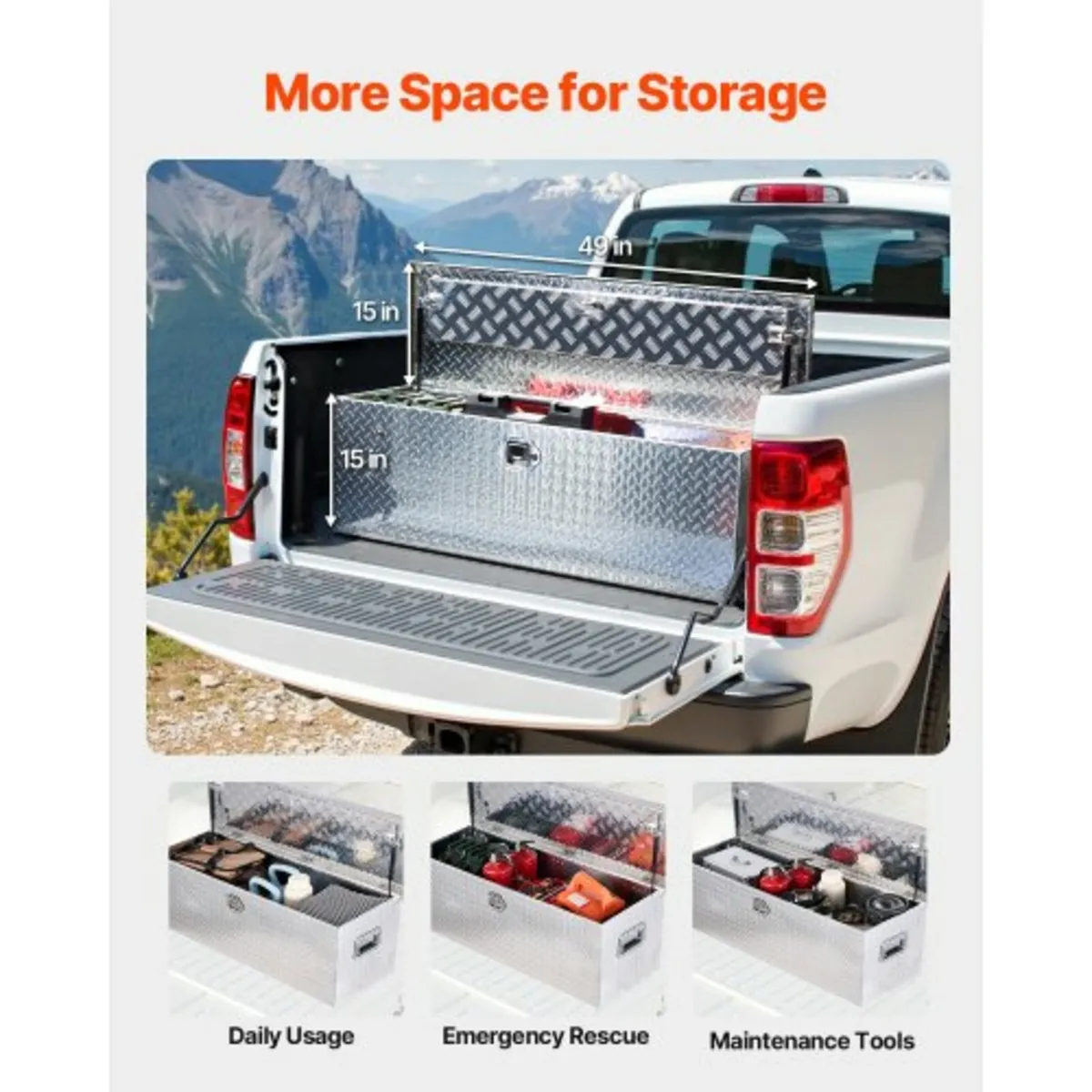 49"x15"x15" Heavy Duty Aluminum Truck Bed Tool Box - Image 3