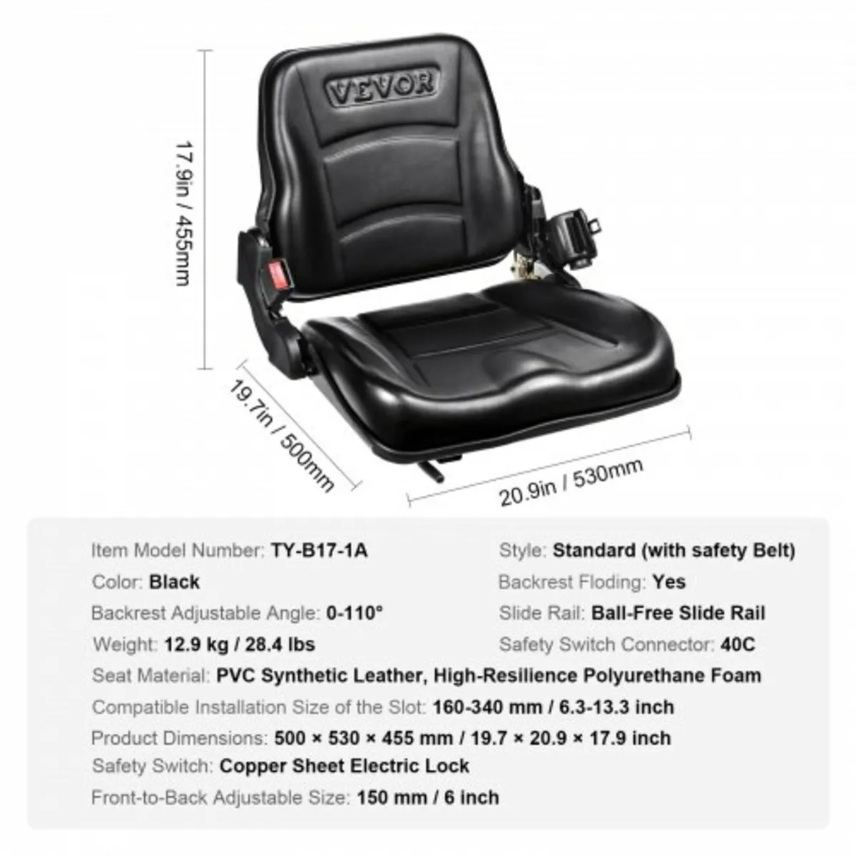 Universal Forklift Seat, Fold Down Tractor Seat wi - Image 2