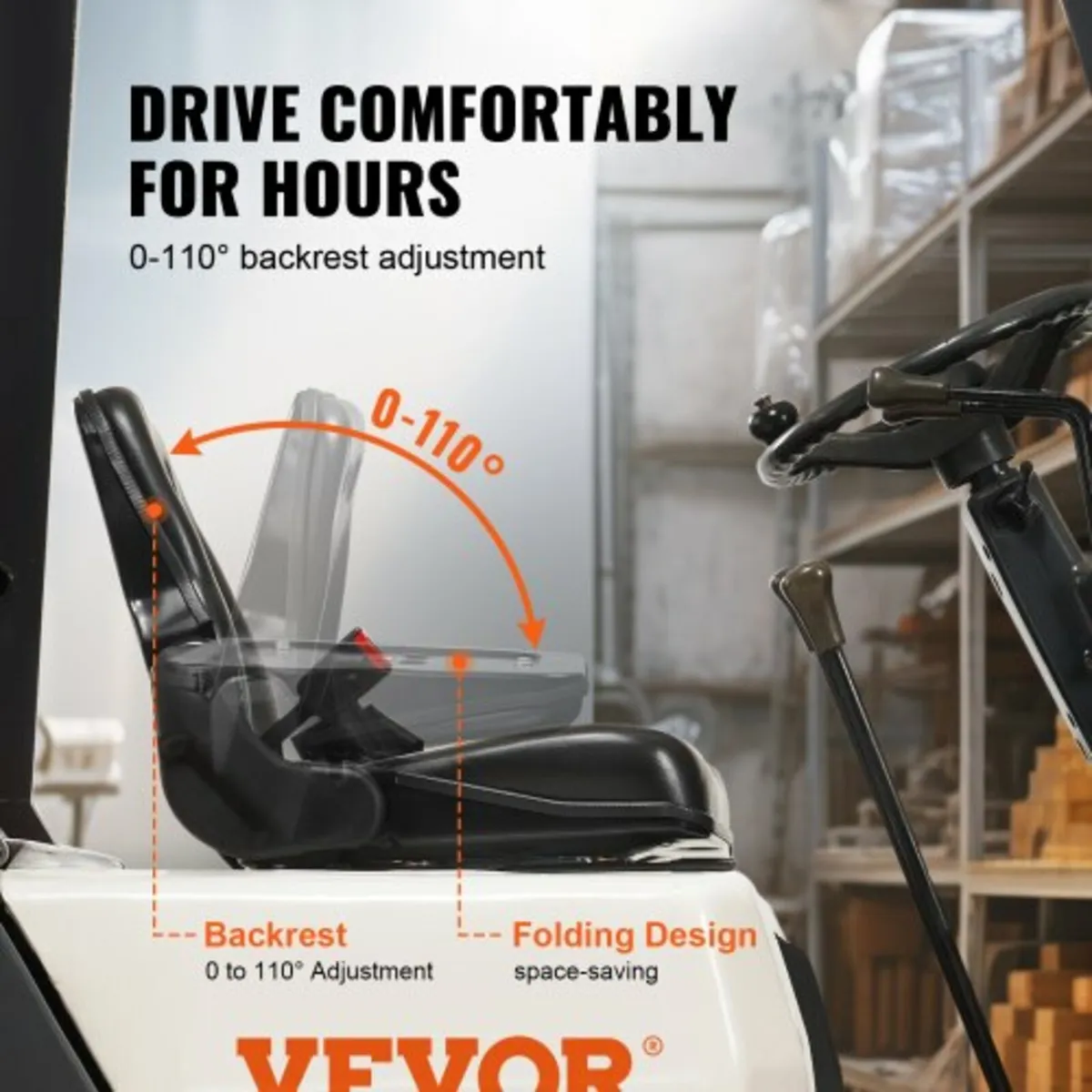 Universal Forklift Seat, Fold Down Tractor Seat wi - Image 4