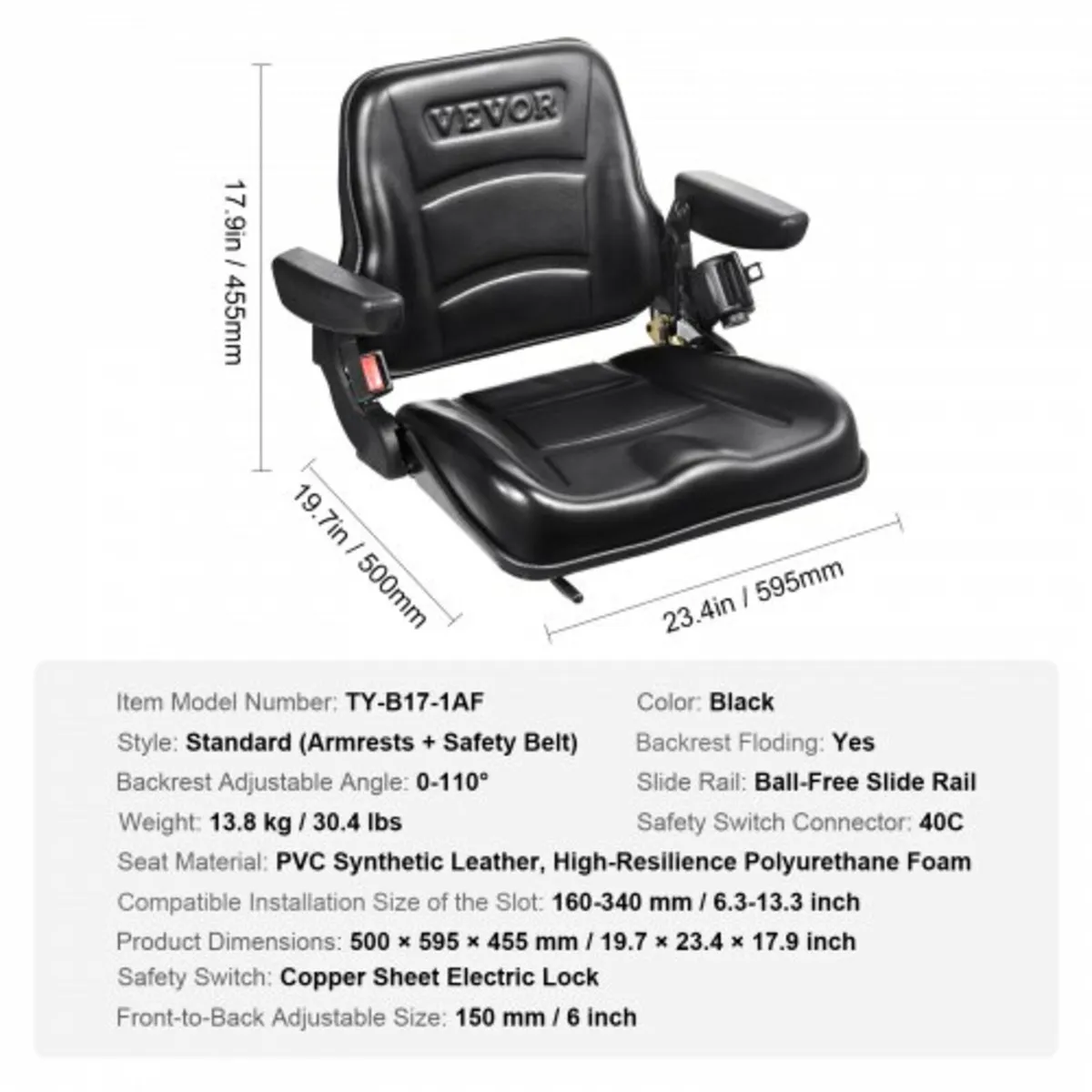 Universal Forklift Seat, Fold Down Tractor Seat wi - Image 2