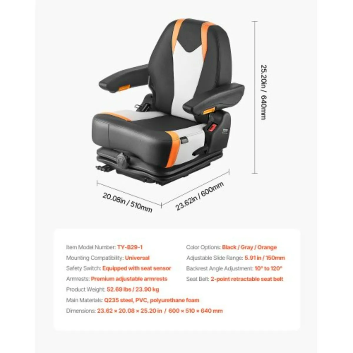 Forklift Seat Fold Down Tractor Suspension Seat Ad - Image 2