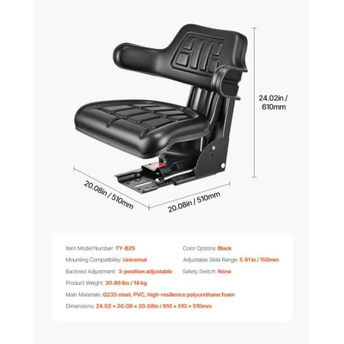 Waterproof Forklift Seat Adjustable Tractor Suspen - Image 2