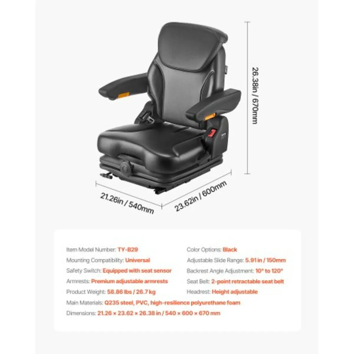 Forklift Seat Fold Down Tractor Suspension Seat Ad - Image 4