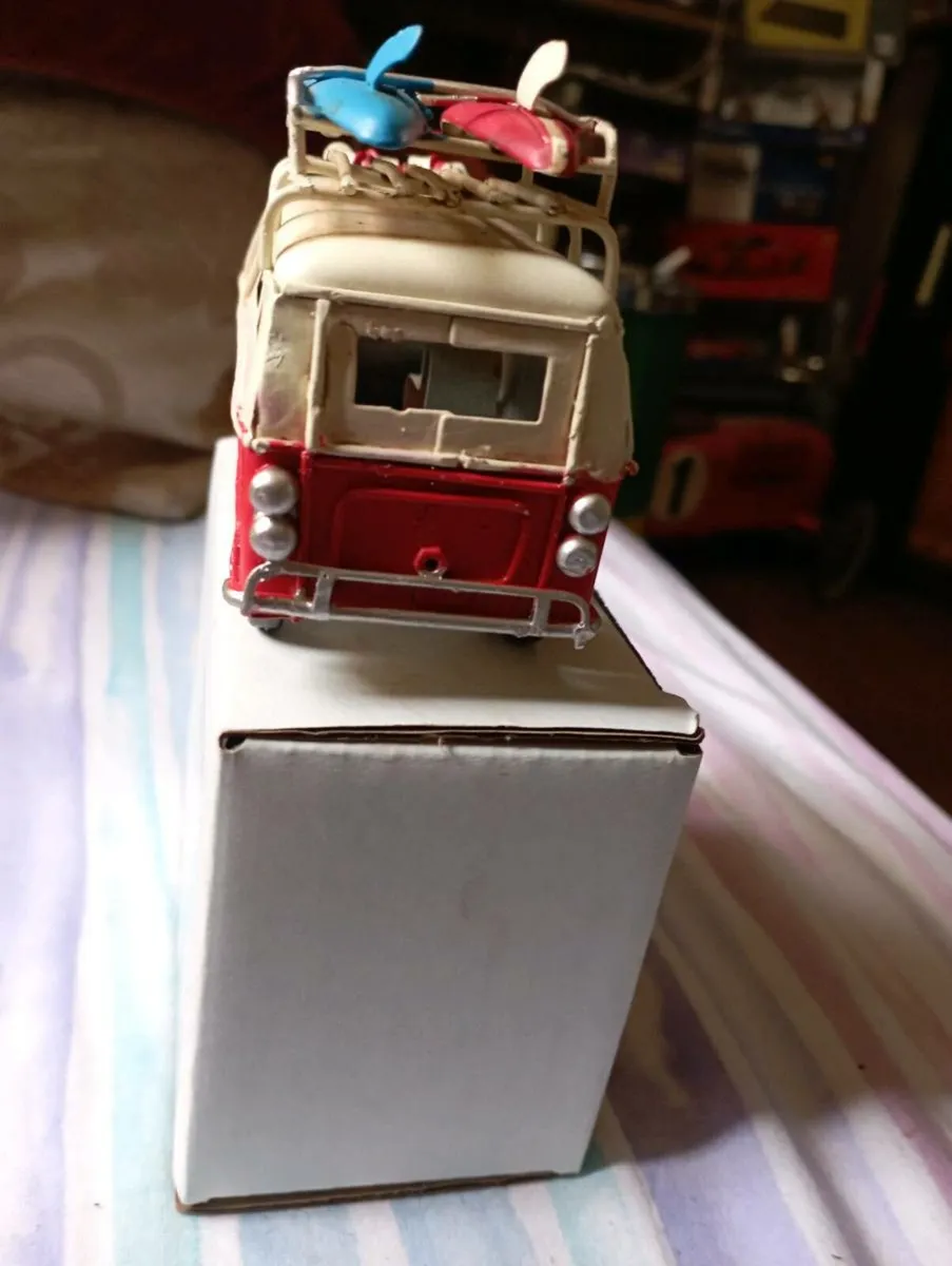 VINTAGE LESSER & PAVEY CAMPER VAN WITH SURFBOARD - Image 3