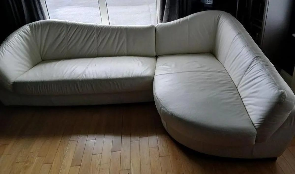 Large L shape cream leather sofa furniture - Image 1