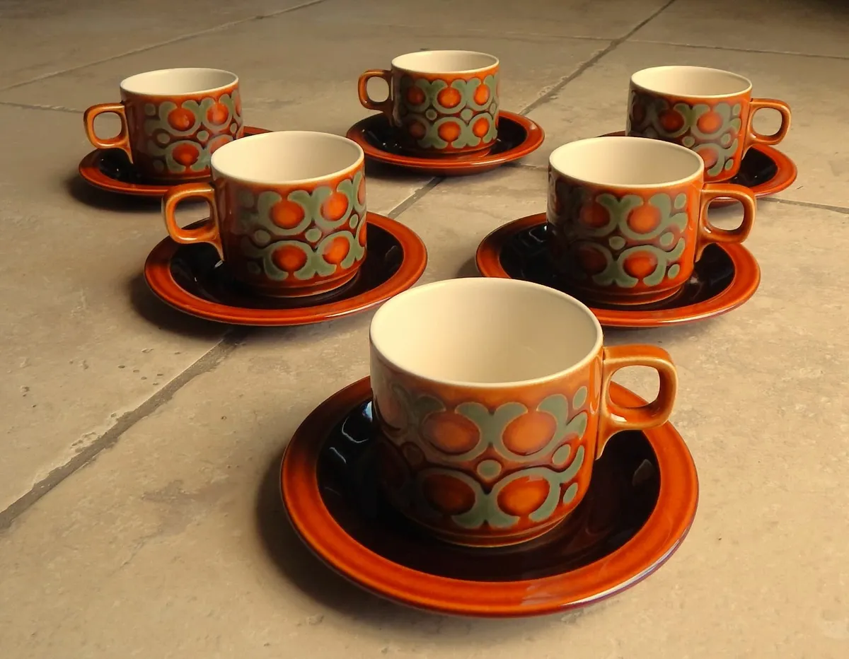 Hornsea Pottery Vintage ‘Bronte’ Cups & Saucers - Image 1