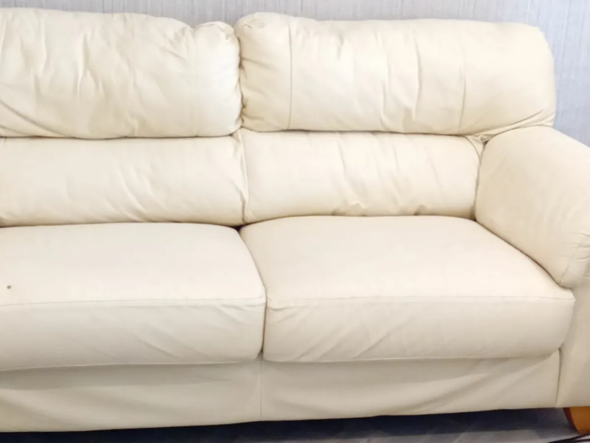 Cream Leather Couch - Image 1