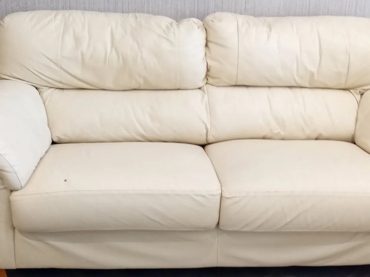 Cream Leather Couch - Image 2