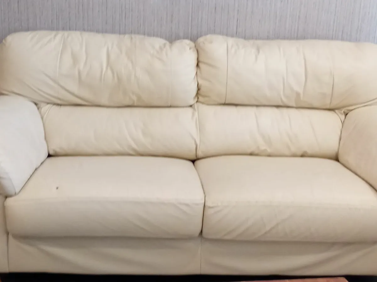 Cream Leather Couch - Image 3