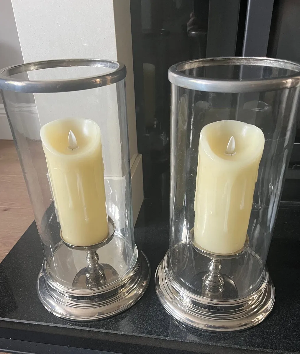 Large Indoor Silver Hurricane Lanterns - Image 2