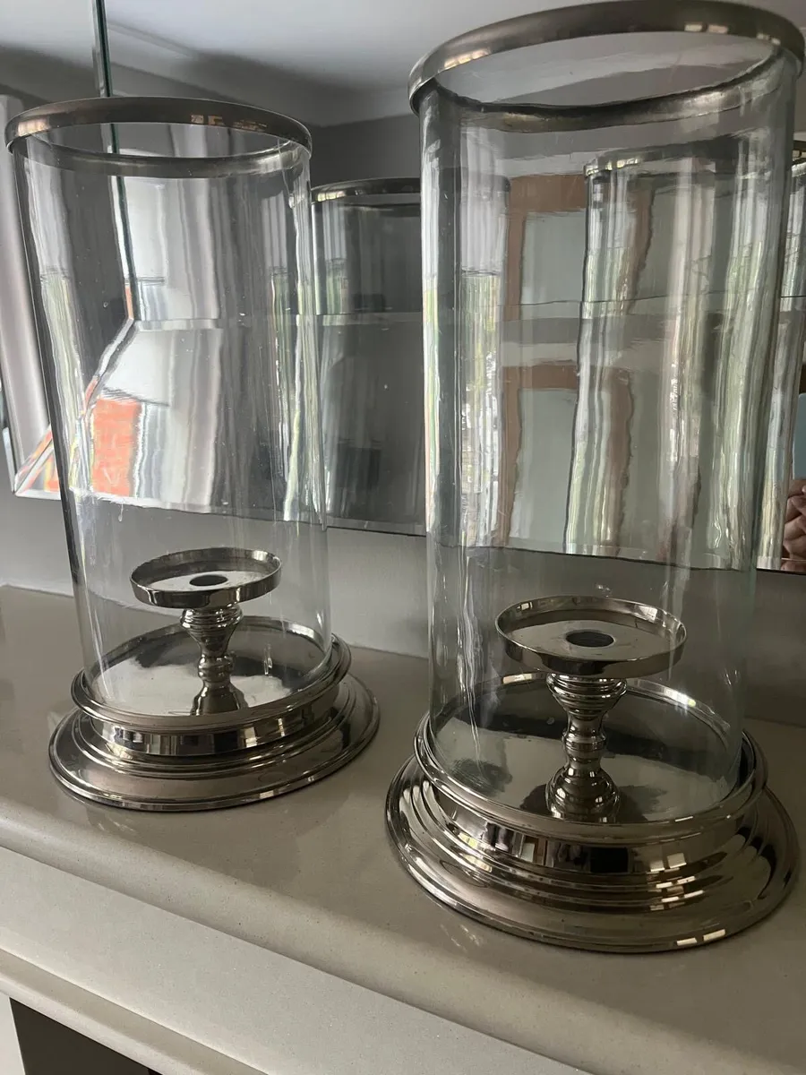 Large Indoor Silver Hurricane Lanterns - Image 1