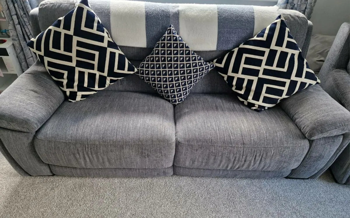 3 Piece Navy Recliner Couch - Image 1
