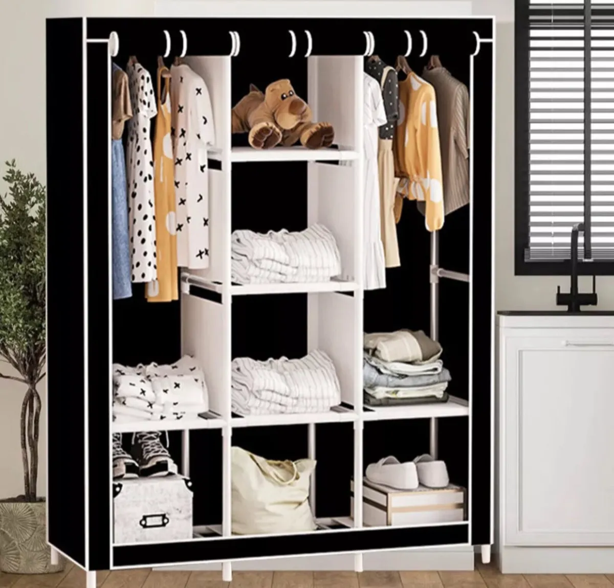 Canvas Covered Wardrobe Metal Frame Storage NEW - Image 1