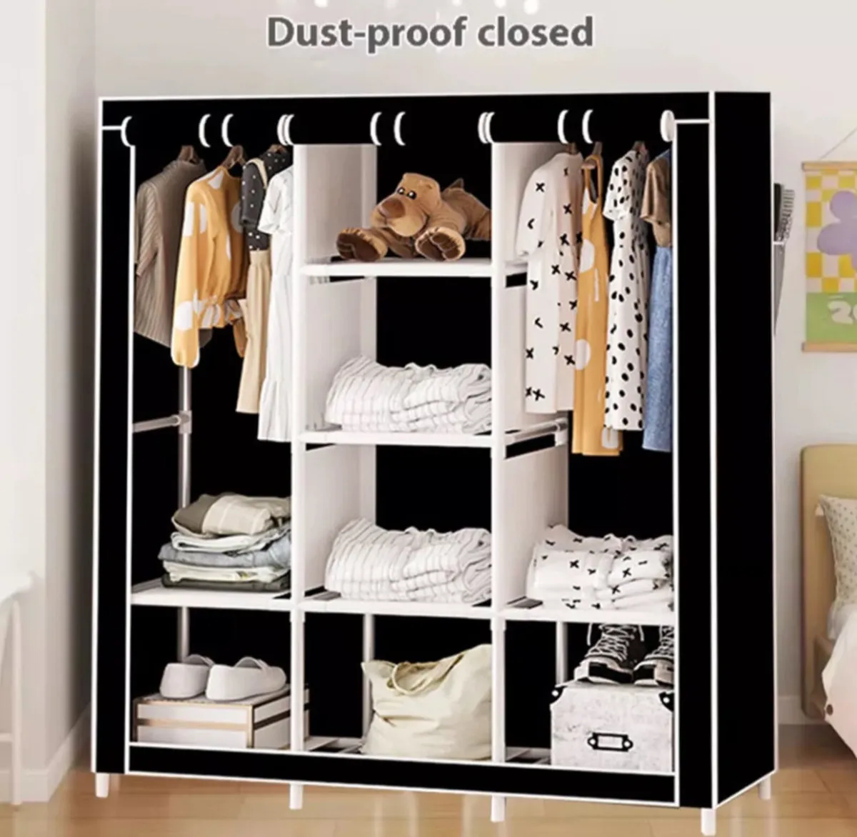 Canvas Covered Wardrobe Metal Frame Storage NEW - Image 2