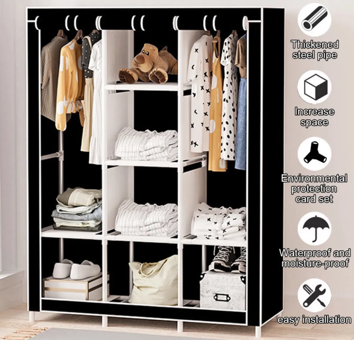 Canvas Covered Wardrobe Metal Frame Storage NEW - Image 3