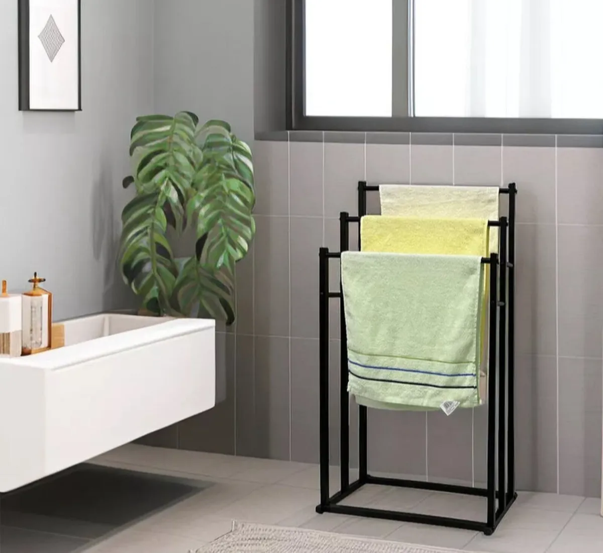 Black or White 3 Tier Free Standing Towel Rail - Image 2