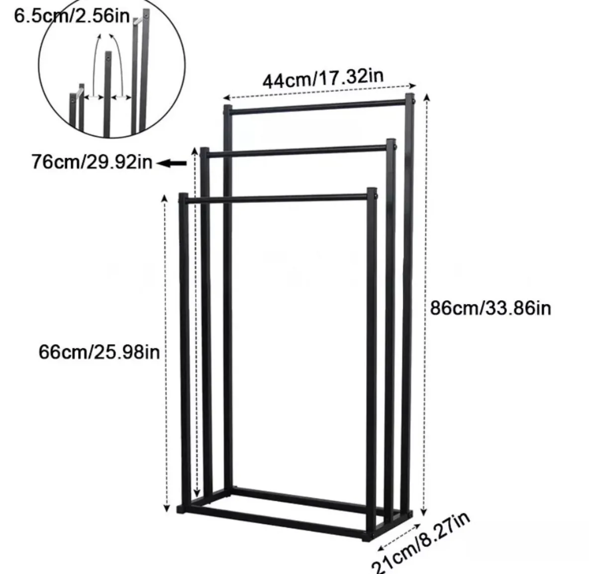 Black or White 3 Tier Free Standing Towel Rail - Image 3