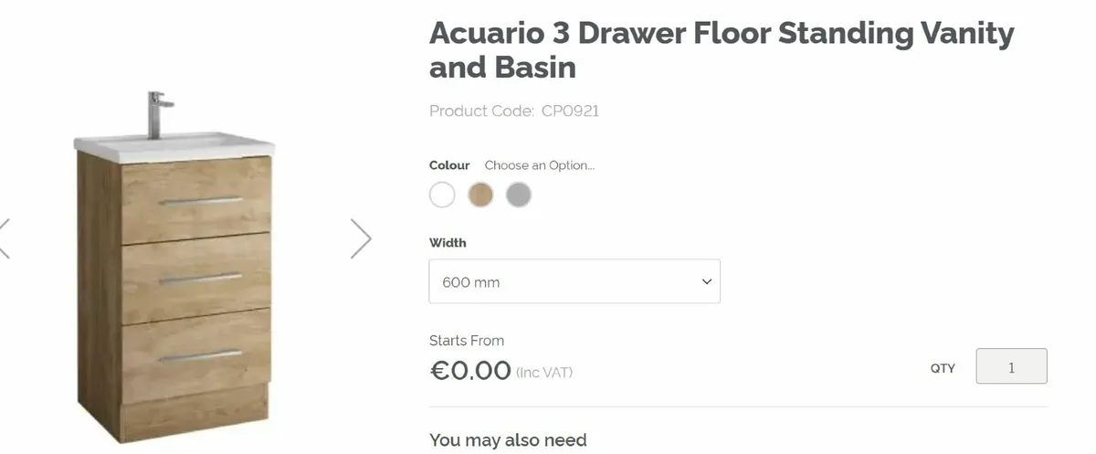 3 Drawer Floor  605 mm Standing Vanity and Basin - Image 3