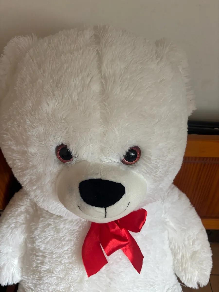 Large white teddy with red bow - Image 2