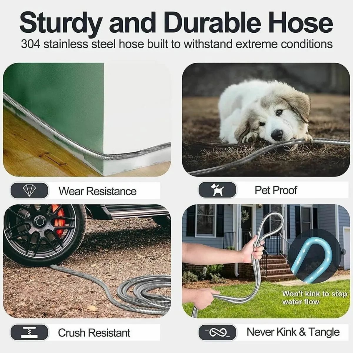 Hose Pipe 100ft Stainless Steel Heavy Duty Outdoor - Image 4