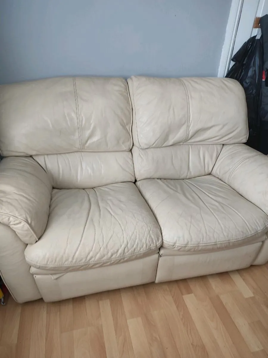 Cream leather 2 Seater Recliner - Image 1