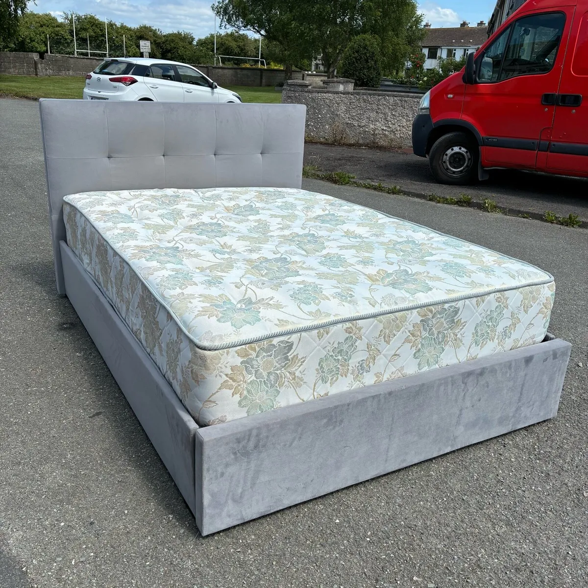 Grey Double Bed Frame with Drawer & Mattress - Image 2