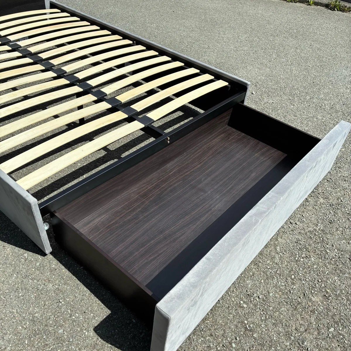 Grey Double Bed Frame with Drawer & Mattress - Image 3
