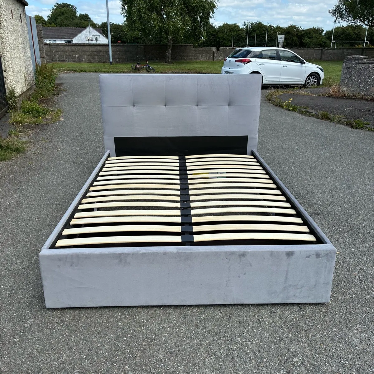 Grey Double Bed Frame with Drawer & Mattress - Image 4