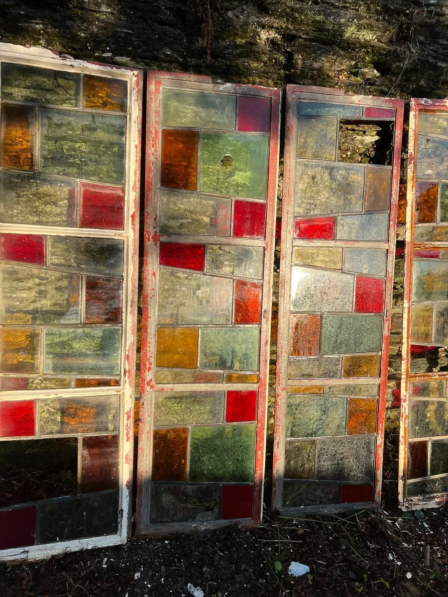 Vintage Stained Lead Glass Iron Window Panels x 10 - Image 4
