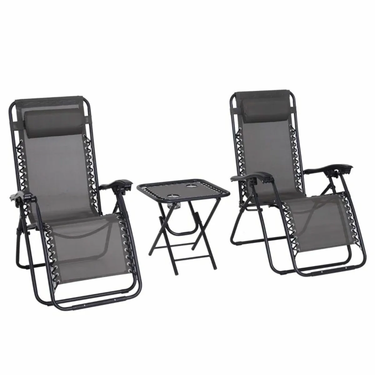 3pcs Sun Lounger Chairs with Table, Folding - Image 1