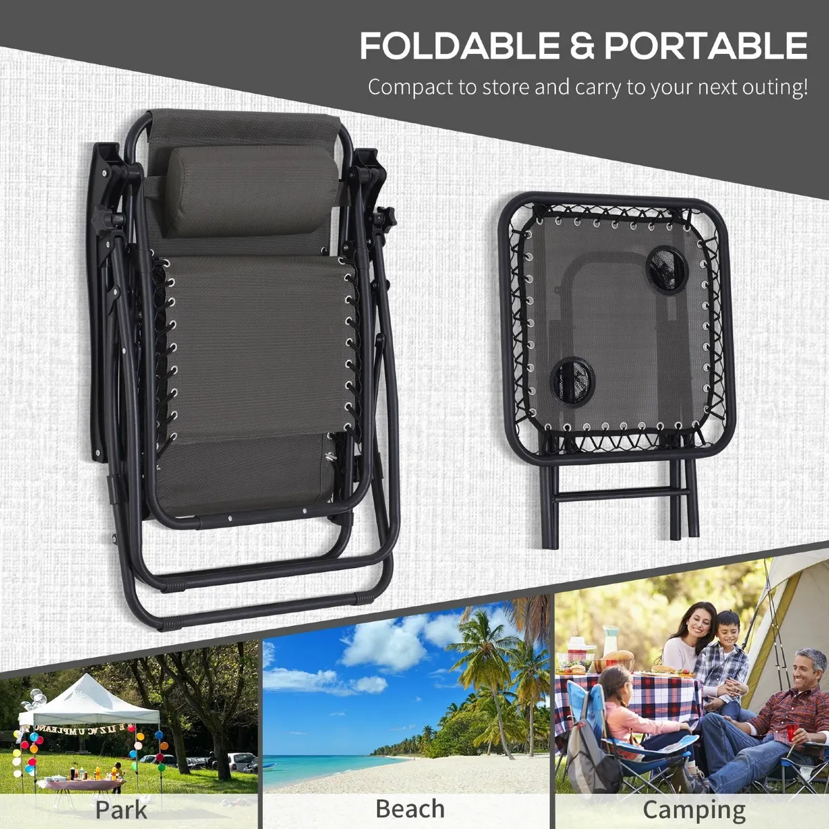 3pcs Sun Lounger Chairs with Table, Folding - Image 4