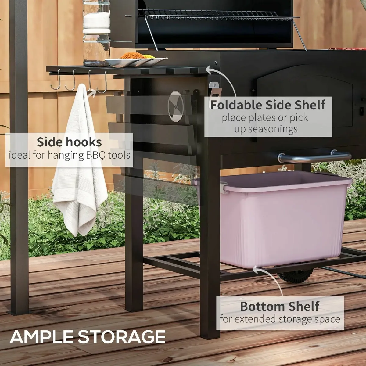 Charcoal Barbecue Grill Trolley Garden Smoker - Image 2