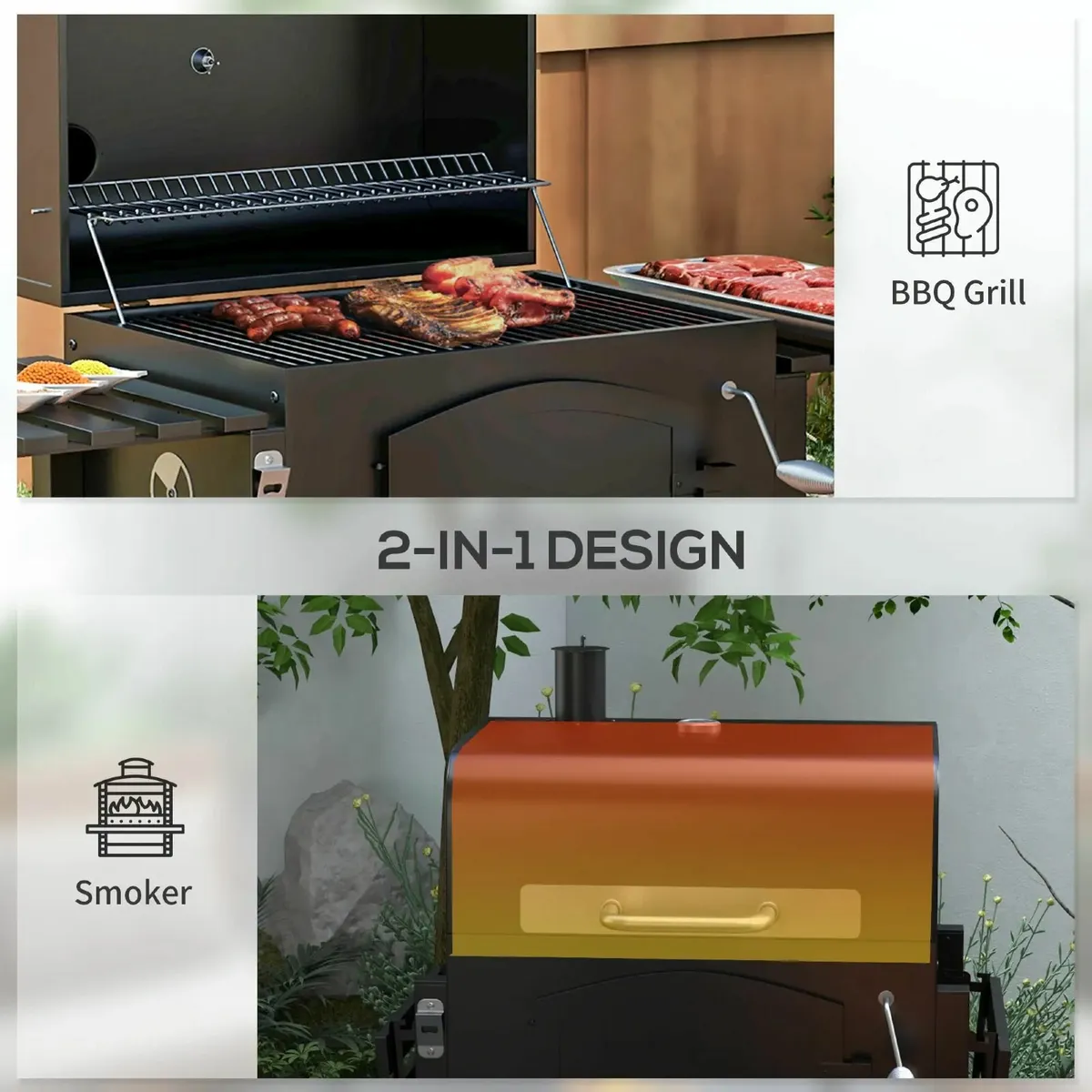 Charcoal Barbecue Grill Trolley Garden Smoker - Image 3
