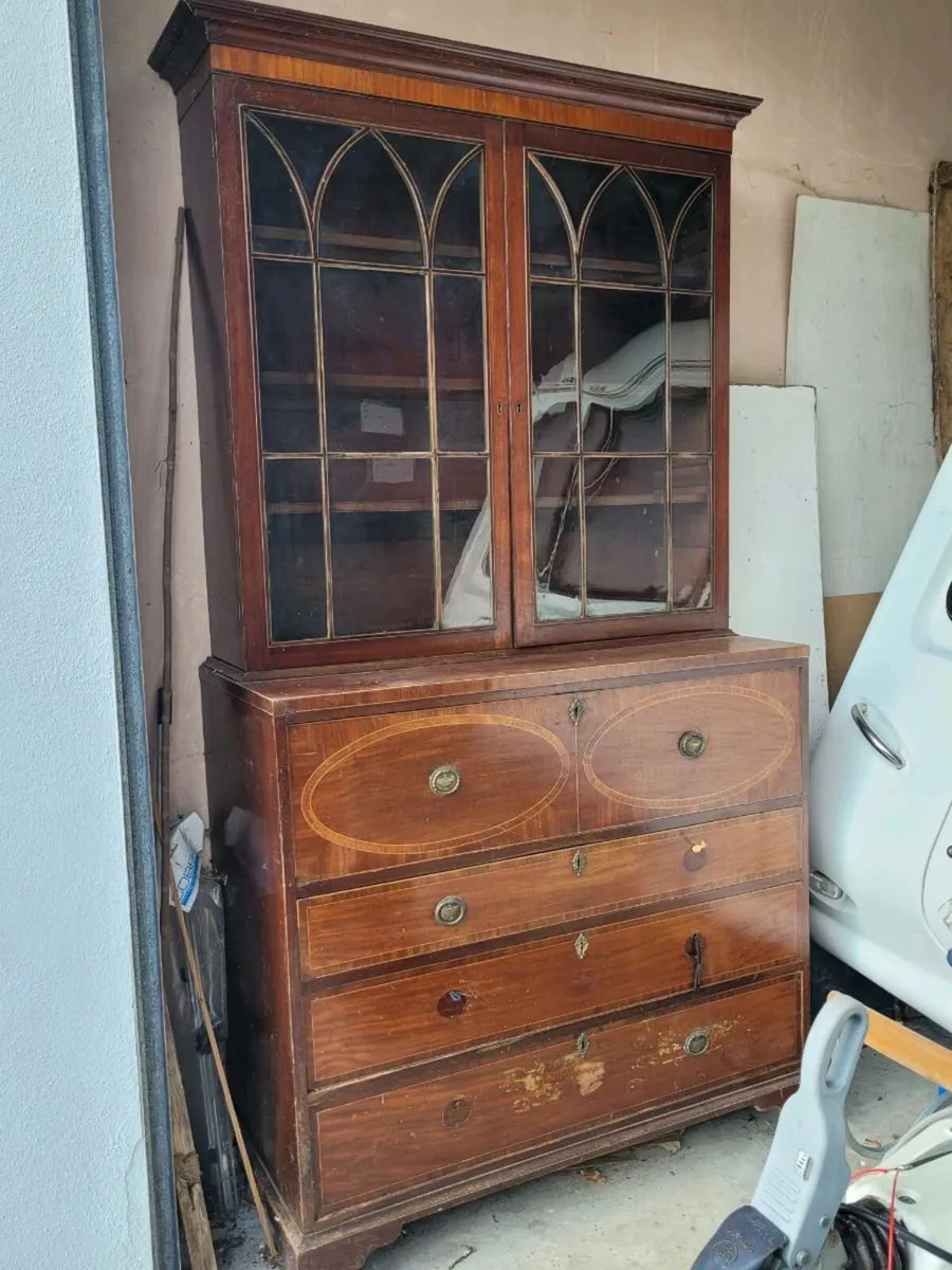 Antique mahogany  glass bookcase/writing desk - Image 1