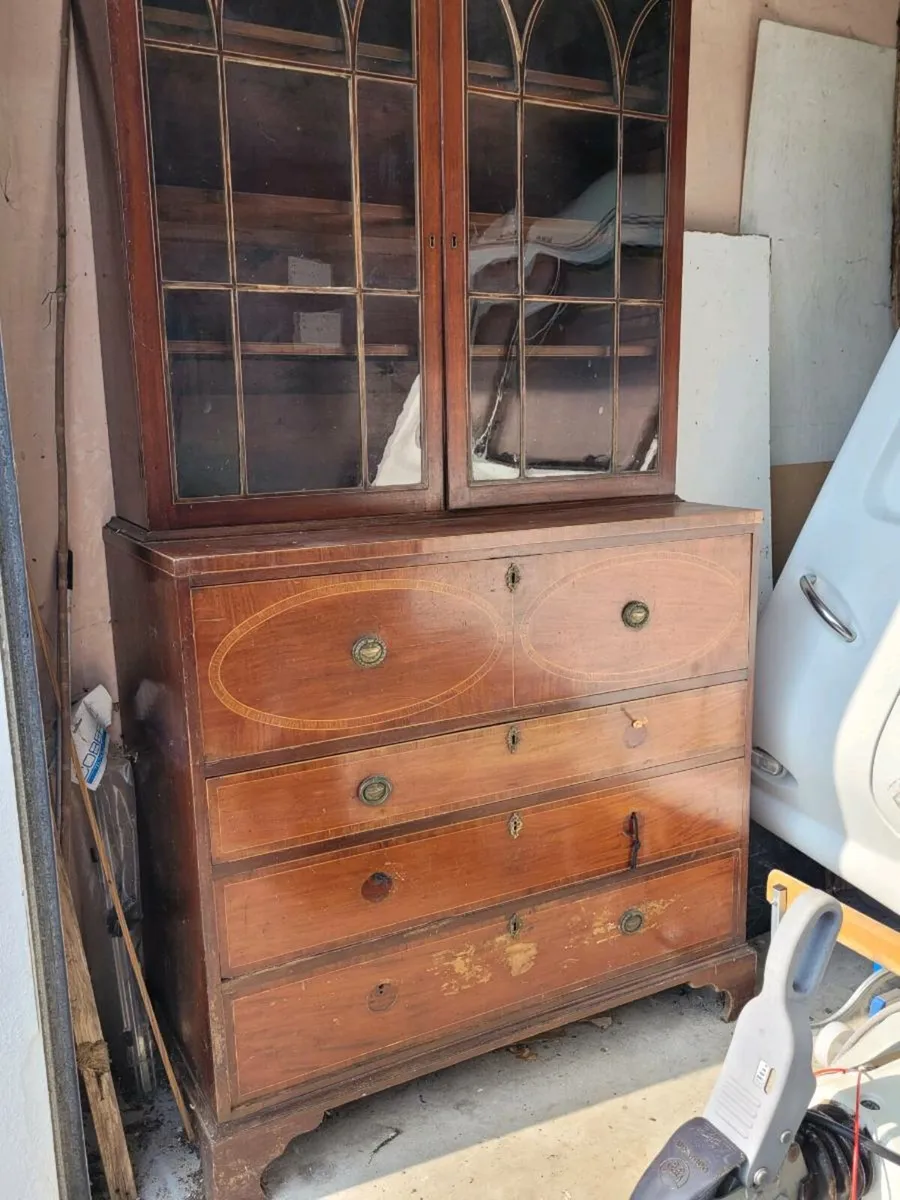 Antique mahogany  glass bookcase/writing desk - Image 2