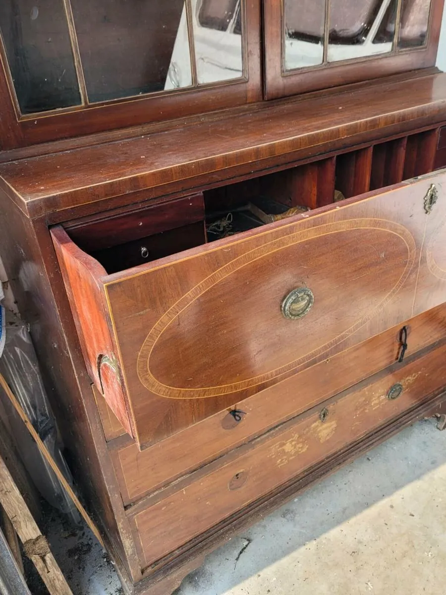 Antique mahogany  glass bookcase/writing desk - Image 3