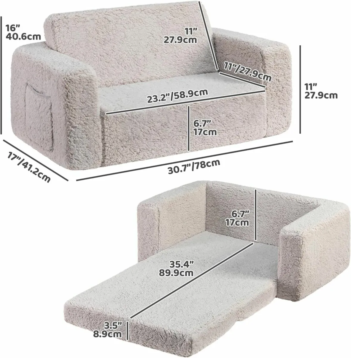 Kids Sofa Bed, Extra Wide 2-in-1 Toddler Soft - Image 4